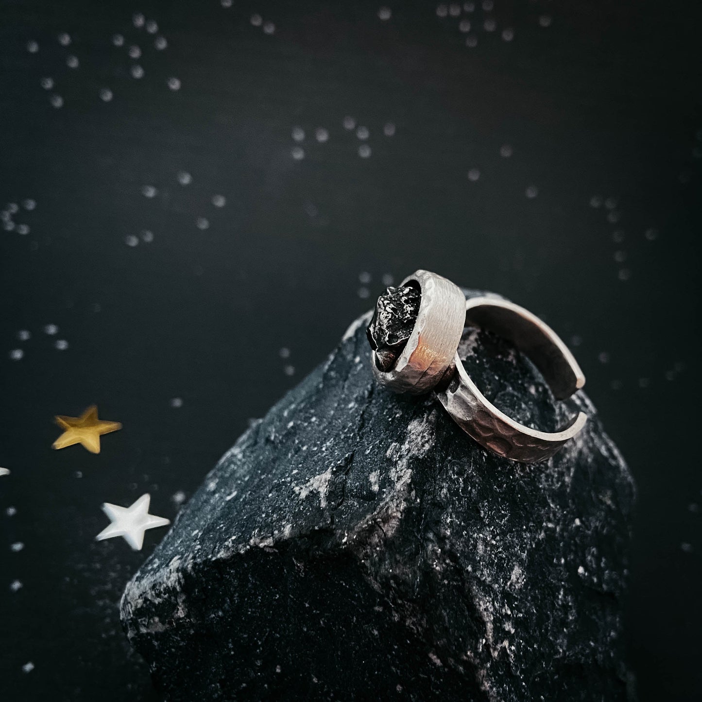 CLEARANCE Chunky Round Raw Meteorite Ring in Silver